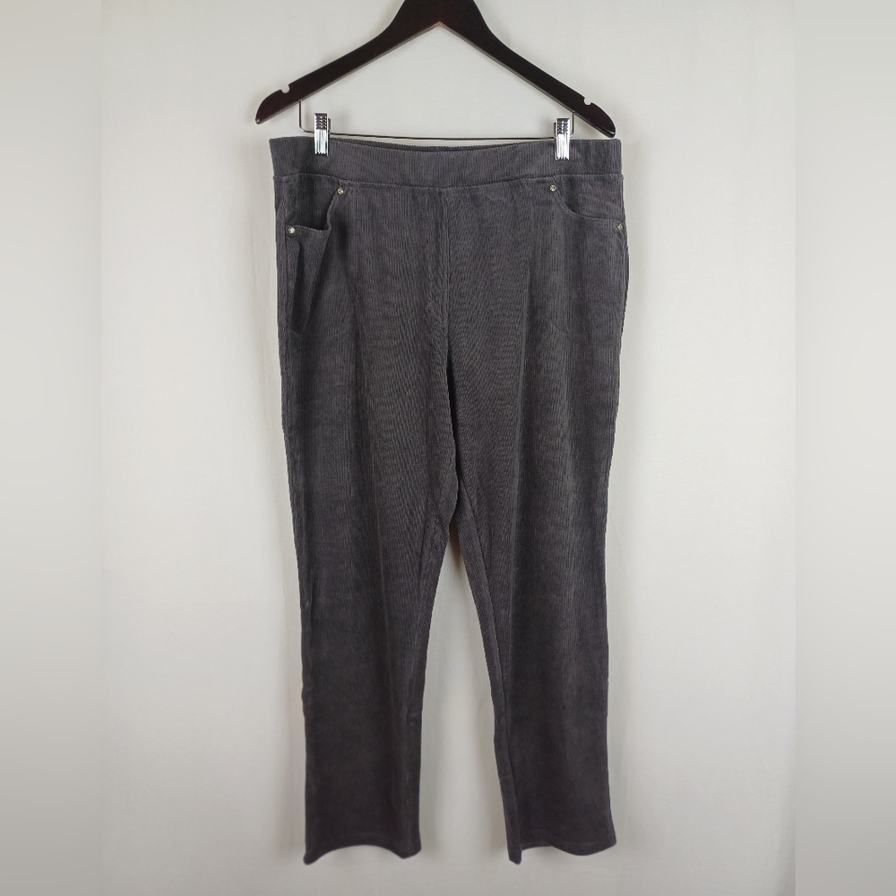 NWT Quacker Factory NWT Corduroy Pull-On Slim Leg Pant Grey Short Large A270900
